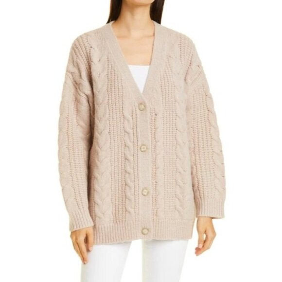 Jenni Kayne Wool Alpaca Blend Cable Knit Cocoon Cardigan Sweater Blush Size XXS - Picture 9 of 9